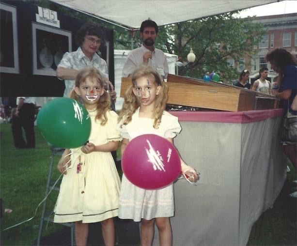 Abby and Anna enjoying the Art Fair in Bronson Park - David and his mother, Virginia working the booth.