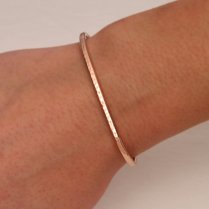 14k Rose Gold Filled Thin Hammered Cuff Bracelet (350str.rgf)