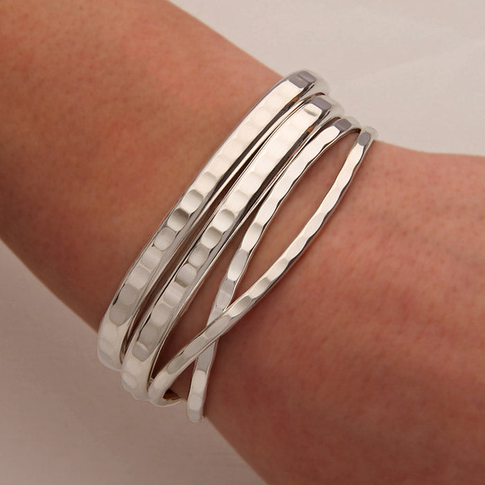 Sterling Silver Cuff outlet Bracelet, S Curve, Light Hammering