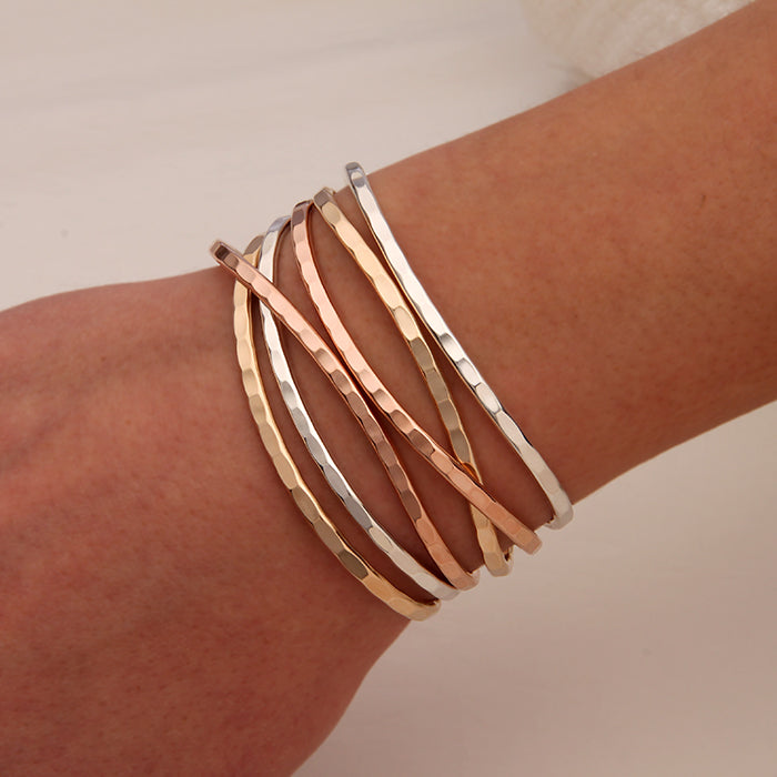 Thin Hammered Cuff Bracelets, Gold, Rose Gold, Silver (351.ygf.rgf.s.6)