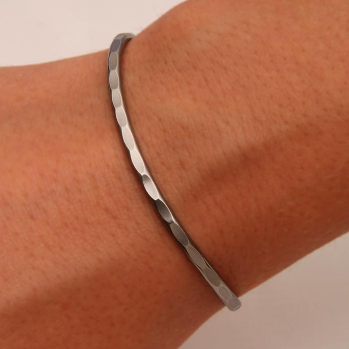 Gunmetal (Niobium) Thin Hammered Cuff Bracelet (351.n)