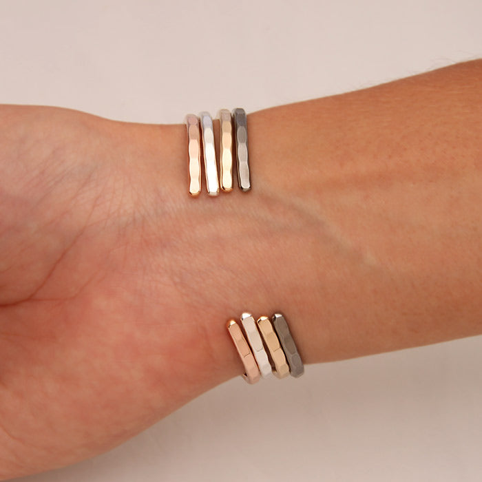 Thin Hammered Cuff Bracelets, Gold, Rose Gold, Silver, Niobium (351.y.r.s.n.4)