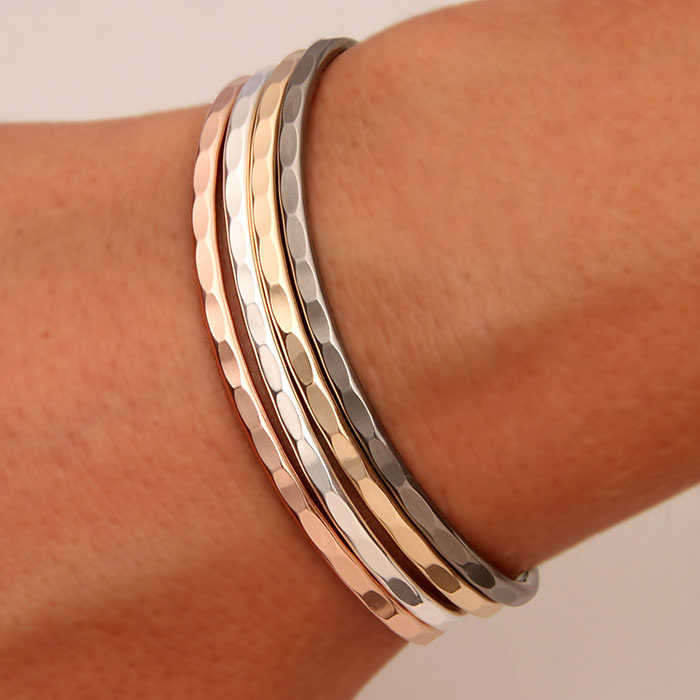 Thin Hammered Cuff Bracelets, Gold, Rose Gold, Silver, Niobium (351.y.r.s.n.4)