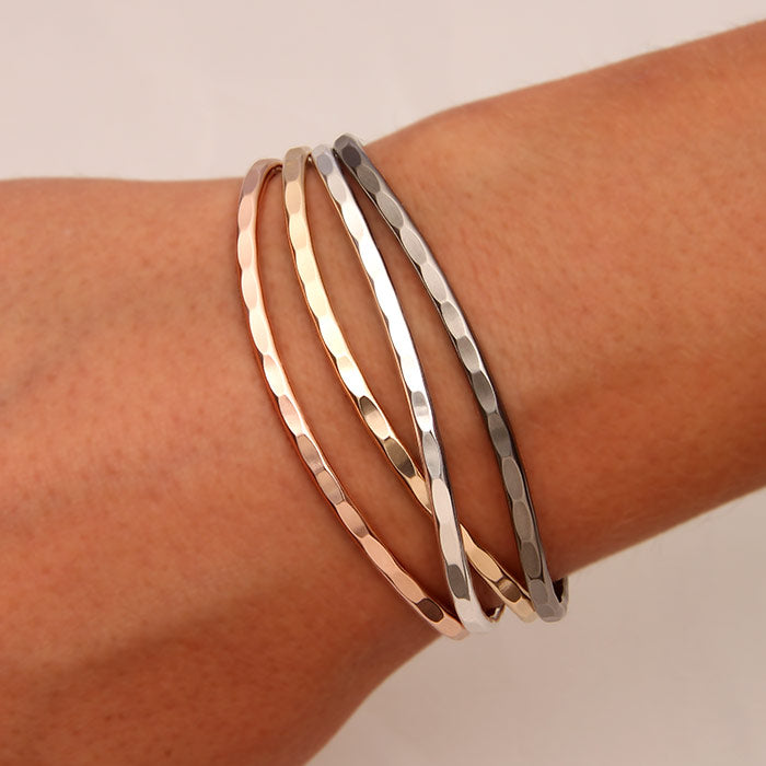 Thin Hammered Cuff Bracelets, Gold, Rose Gold, Silver, Niobium (351.y.r.s.n.4)