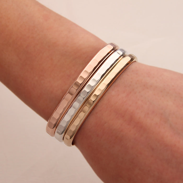Thick Hammered Cuff Bracelets, Gold, Rose Gold, Silver (352.y.r.s.3)