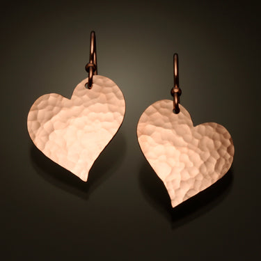 14K Rose Gold Filled Hammered Heart Earrings (151.r)