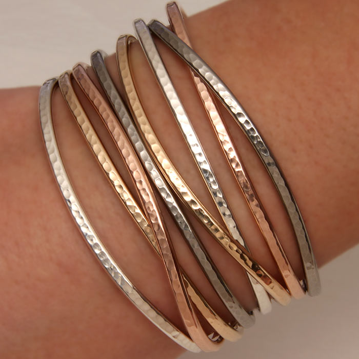 Thin Hammered Cuff Bracelets, Gold, Rose Gold, Silver, Niobium (350cur.350str.8)