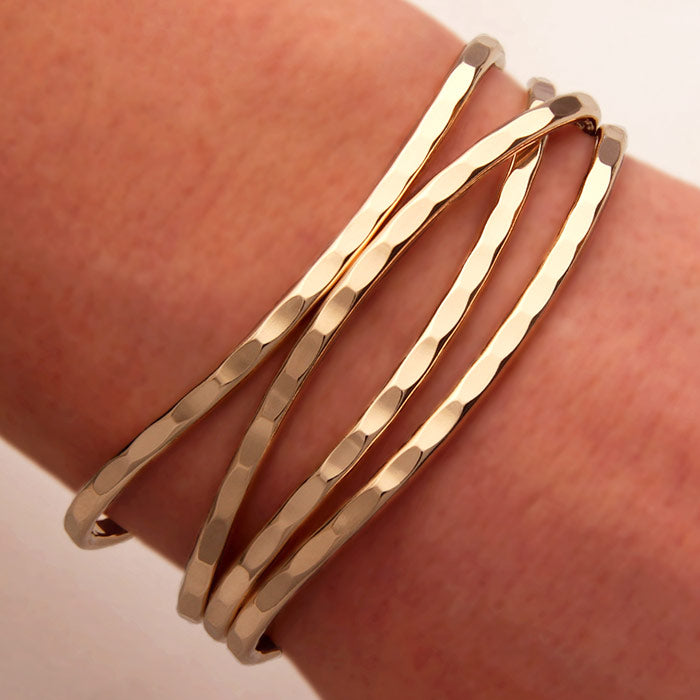 Thin Hammered Cuff Bracelets, 14K Yellow Gold Filled (351.ygf.4)