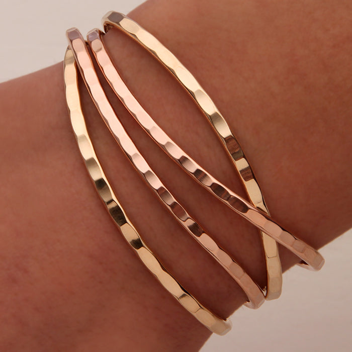 Thin Hammered Cuff Bracelets, Yellow and Rose Gold Filled (351.ygf.rgf.4)