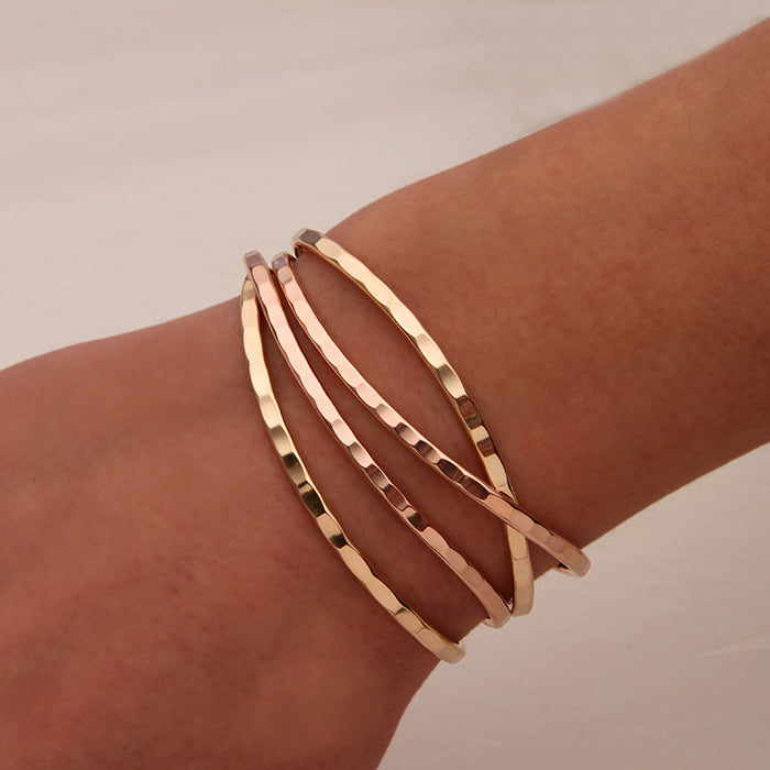 Thin Hammered Cuff Bracelets, Yellow and Rose Gold Filled (351.ygf.rgf.4)