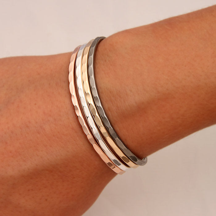 Thin Hammered Cuff Bracelets, Gold, Rose Gold, Silver, Niobium (351.y.r.s.n.4)