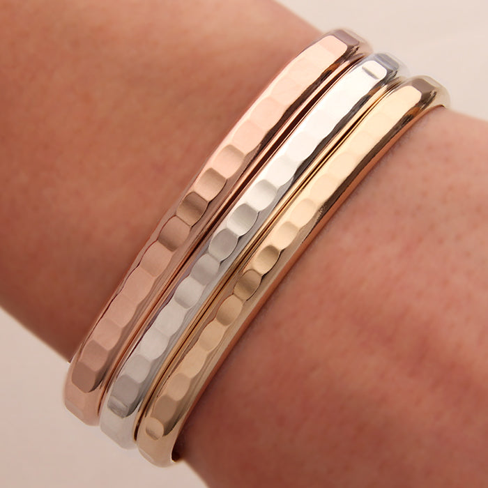 Thick Hammered Cuff Bracelets, Gold, Rose Gold, Silver (352.y.r.s.3)