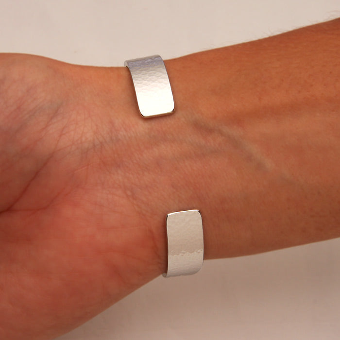 Wide Hammered Cuff Bracelet, Sterling Silver (354.s)