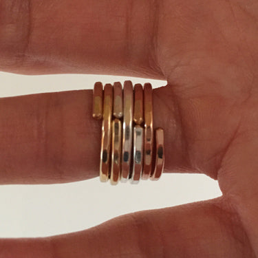 Set of Hammered Gold Rings, Sterling Silver, 14K Yellow and Rose Gold Filled (551.y.r.s.3)